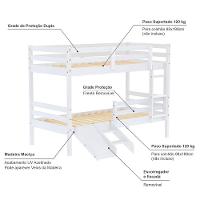 Beliche Solteiro Dreams Com 02 Gavetas Grade De Proteção E Mini Escada/ Escorrega Madeira Maciça Branco Megamobilia - 3