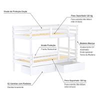 Beliche Solteiro Dreams Com 02 Gavetas E Grade De Proteção Madeira Maciça Branco Megamobilia