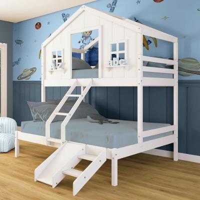 Beliche Casal/ Solteiro Casinha Dos Sonhos Com Kit Escada/ Escorregador Madeira Maciça Branco Megamobilia