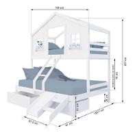 Beliche Casal/ Solteiro Casinha Dos Sonhos Com 02 Gavetas Kit Escada/ Escorregador Madeira Maciça Branco Megamobilia