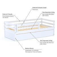 Bicama Solteiro Dreams Com Grade De Proteção Madeira Maciça Branco Megamobilia