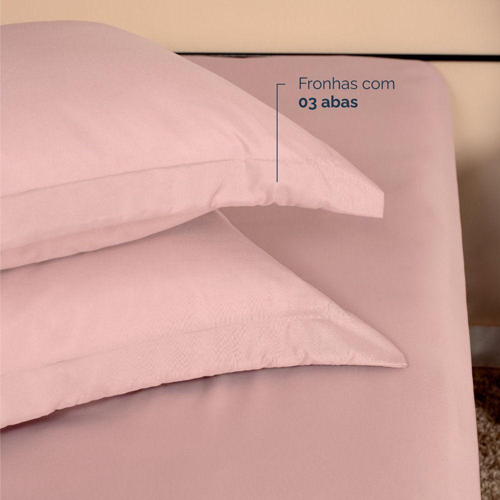 Kit 2 Fronhas Slim Com 3 Abas 50cm X 70cm Micropercal 200 Fios - Rose - 3