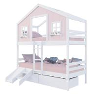 Beliche Casinha Dos Sonhos Com 02 Gavetas Kit Escada/ Escorregador Madeira Maciça Rosa/ Branco Megamobilia - 2