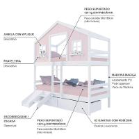 Beliche Casinha Dos Sonhos Com 02 Gavetas Kit Escada/ Escorregador Madeira Maciça Rosa/ Branco Megamobilia - 4