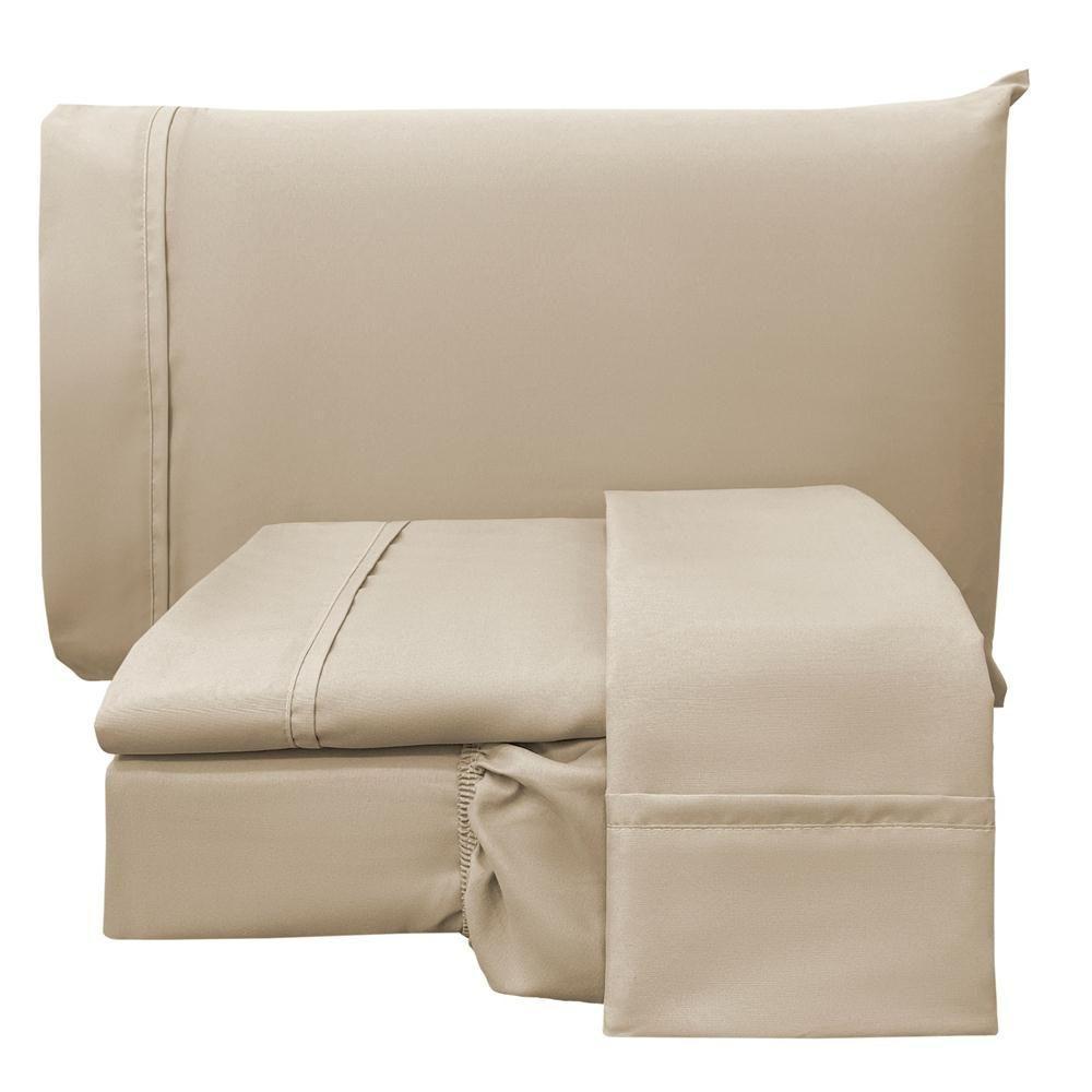 Jogo De Lençol Casal Padrão Confort Micropercal 300 Fios Toque De Algodão 4 Peças - Caqui - 1
