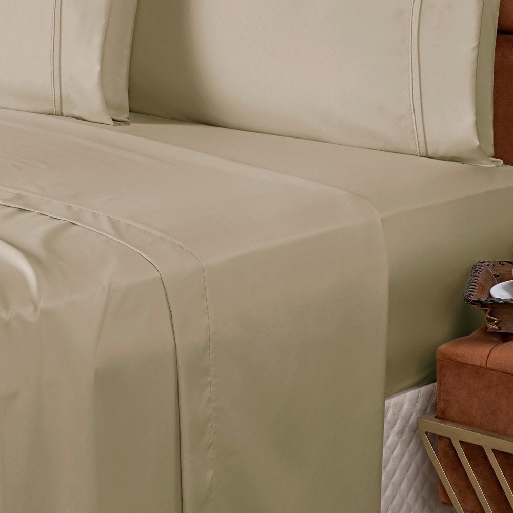 Jogo De Lençol Casal Padrão Confort Micropercal 300 Fios Toque De Algodão 4 Peças - Caqui - 2