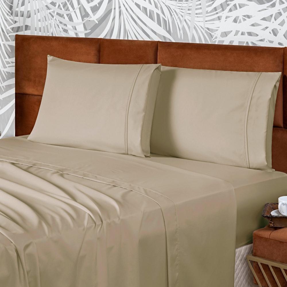 Jogo De Lençol Casal Padrão Confort Micropercal 300 Fios Toque De Algodão 4 Peças - Caqui - 3