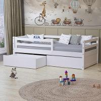 Cama Solteiro Dreams Com 02 Gavetas E Grade De Proteção Madeira Maciça Branco Megamobilia - 1