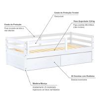 Cama Solteiro Dreams Com 02 Gavetas E Grade De Proteção Madeira Maciça Branco Megamobilia