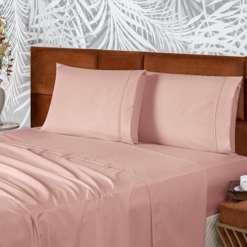Jogo De Lençol Casal Padrão Confort Micropercal 300 Fios Toque De Algodão 4 Peças - Rose - 3