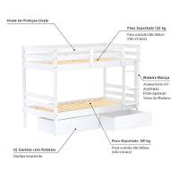 Beliche Solteiro Dreams Com 02 Gavetas Madeira Maciça Branco Megamobilia - 5