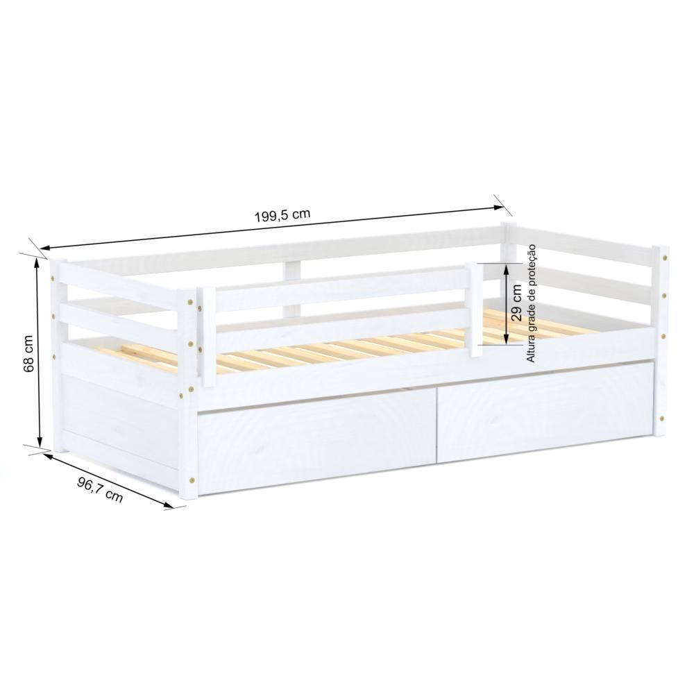 Cama Solteiro Dreams Com Gavetas Grade De Proteção E Mini Escada/ Escorrega Madeira Maciça Branco Megamobilia - 4