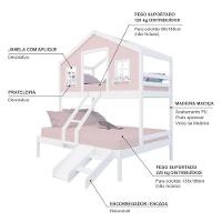 Beliche Casal/ Solteiro Casinha Dos Sonhos Com Kit Escada/ Escorregador Madeira Maciça Rosa/ Branco Megamobilia - 2