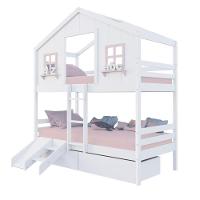 Beliche Casinha Dos Sonhos Com 02 Gavetas Kit Escada/ Escorregador Madeira Maciça Branco/ Rosa Megamobilia - 2