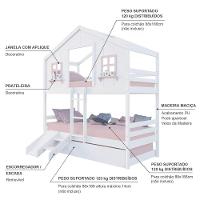 Treliche Casinha Dos Sonhos Com Kit Escada/ Escorregador Madeira Maciça Branco/ Rosa Megamobilia - 4