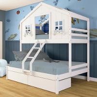 Beliche Casal/ Solteiro Casinha Dos Sonhos Com 02 Gavetas Madeira Maciça Branco Megamobilia - 1