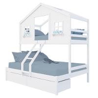 Beliche Casal/ Solteiro Casinha Dos Sonhos Com 02 Gavetas Madeira Maciça Branco Megamobilia - 2