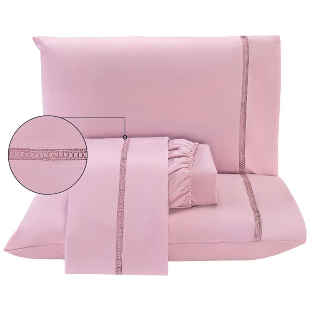Jogo De Lençol Queen Roma Micropercal 300 Fios Toque De Algodão 4 Peças - Malva - 6