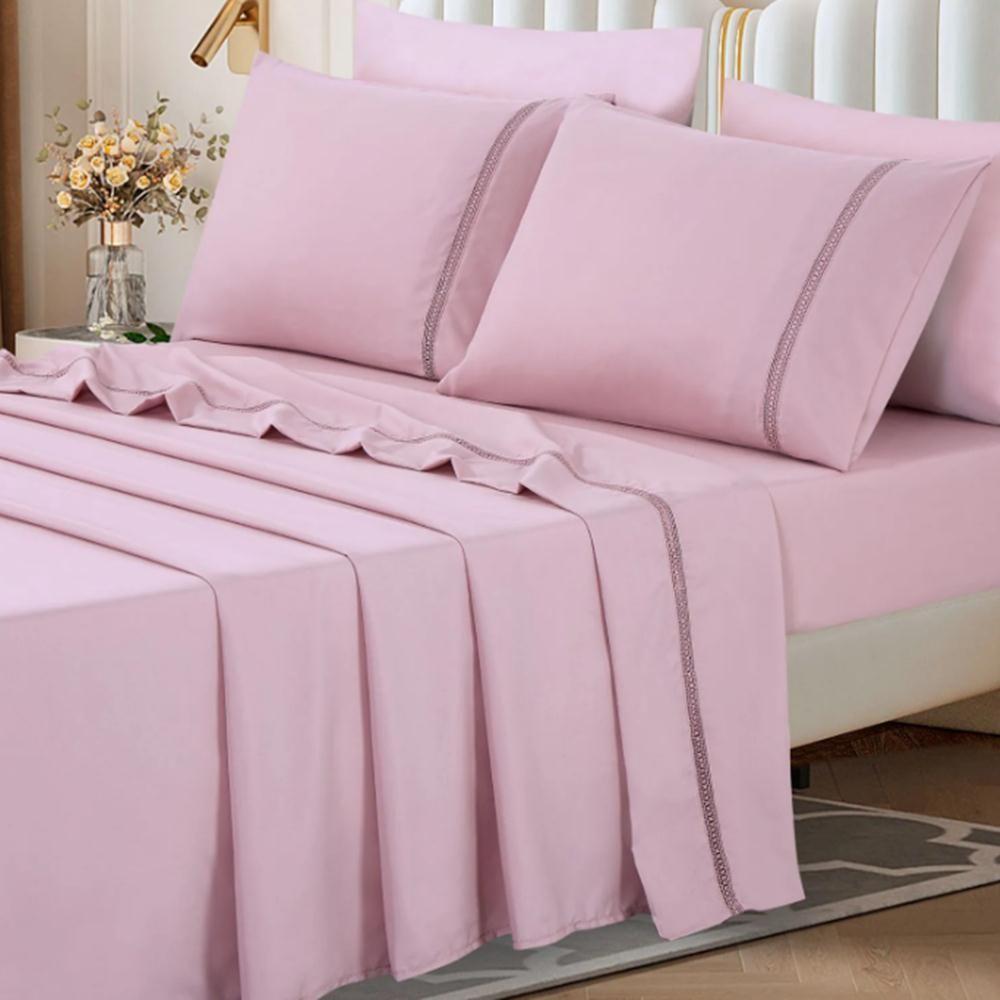 Jogo De Lençol Casal Padrão Roma Micropercal 300 Fios Toque De Algodão 4 Peças - Malva - 4