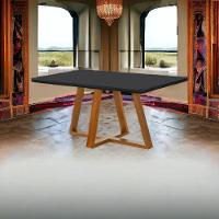 Mesa De Jantar Bela Retangular Pés Madeira Tampo Com Vidro cast preto - 2