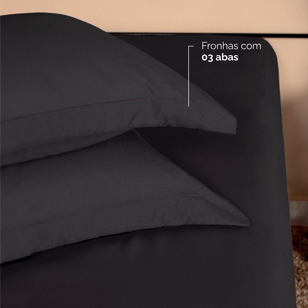 Kit 2 Fronhas Slim Com 3 Abas 50cm X 70cm Micropercal 200 Fios - Preto - 3