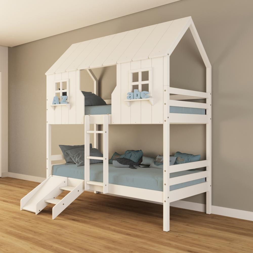 Beliche Casinha Encantada Com Kit Escada/ Escorregador Madeira Maciça Branco Housin - 1