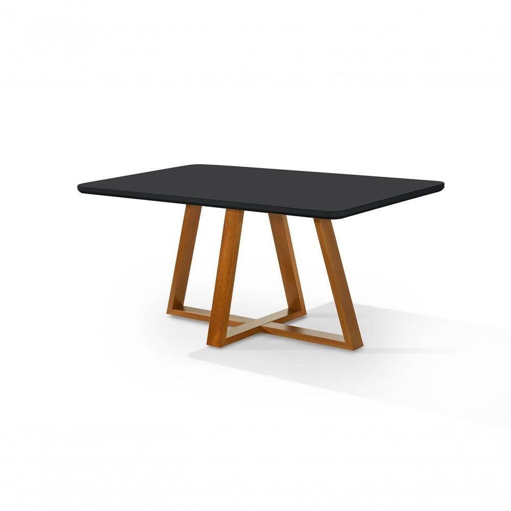 Mesa De Jantar Bela Retangular Pés Madeira Tampo Vidro/mdf cast-preto - 1