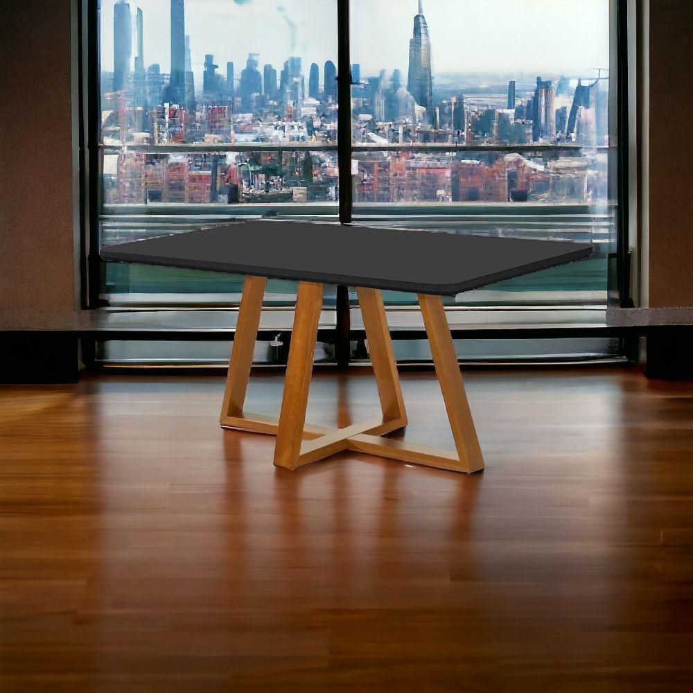 Mesa De Jantar Bela Retangular Pés Madeira Tampo Vidro/mdf cast-preto - 2