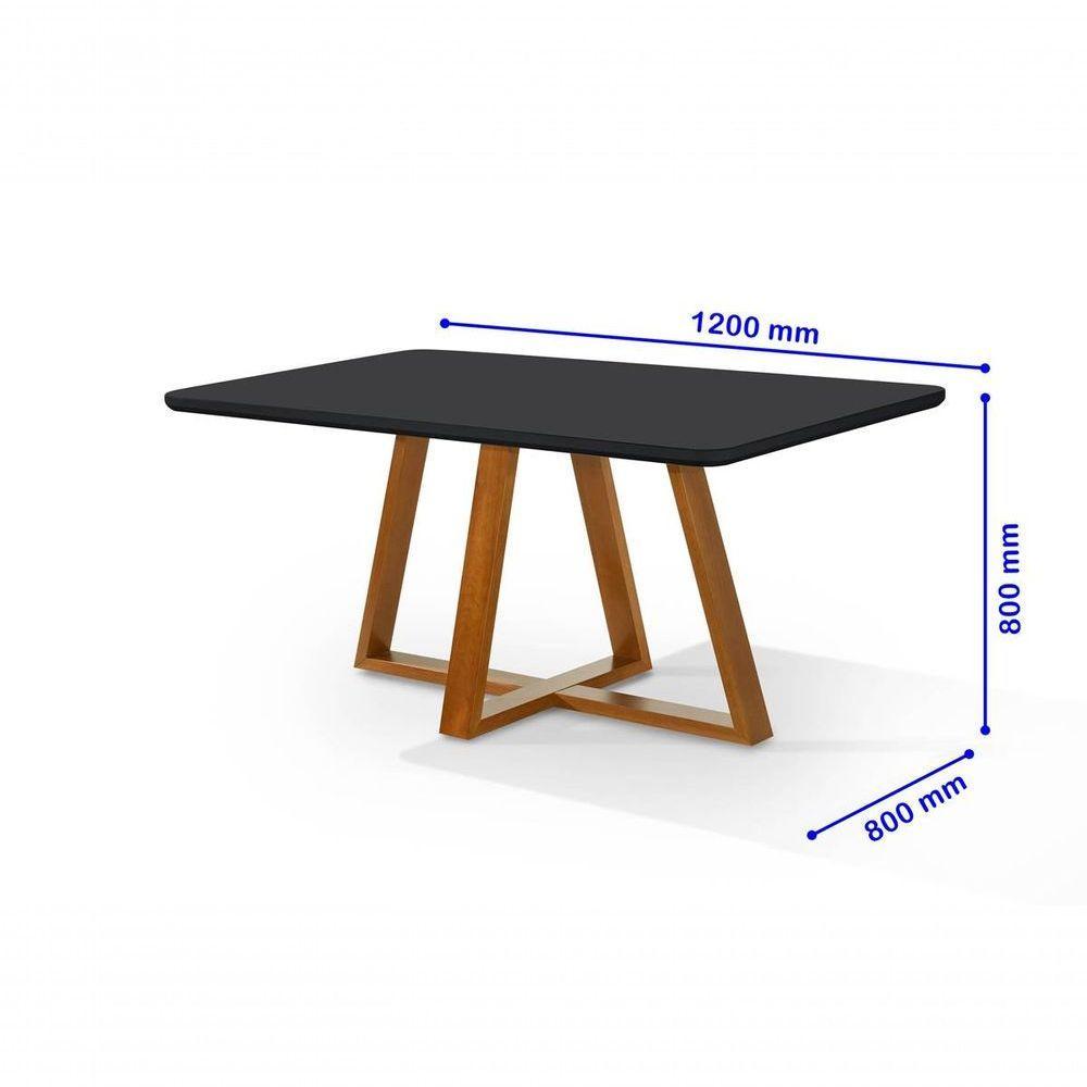 Mesa De Jantar Bela Retangular Pés Madeira Tampo Vidro/mdf cast-preto - 4