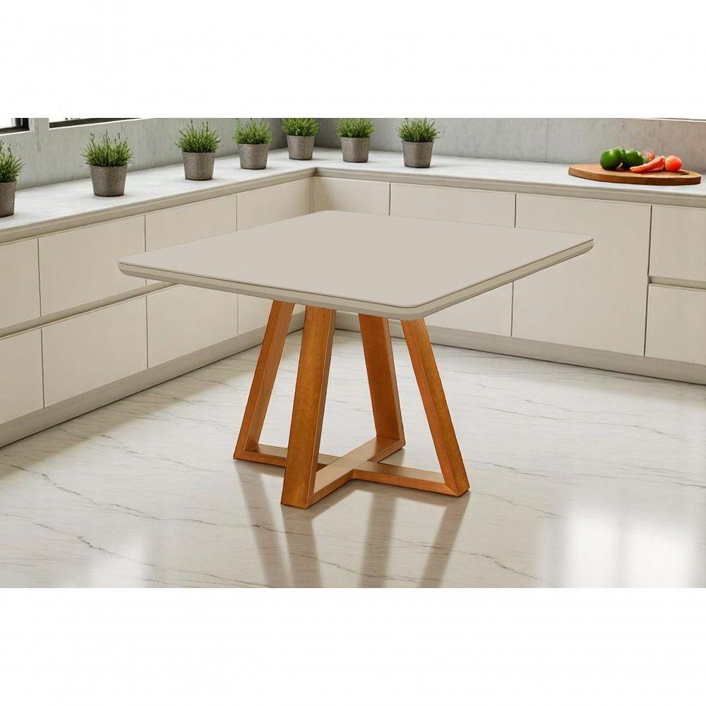 Mesa De Jantar 4 Lugares Quadrada Bela Base Madeira Luxo - 2