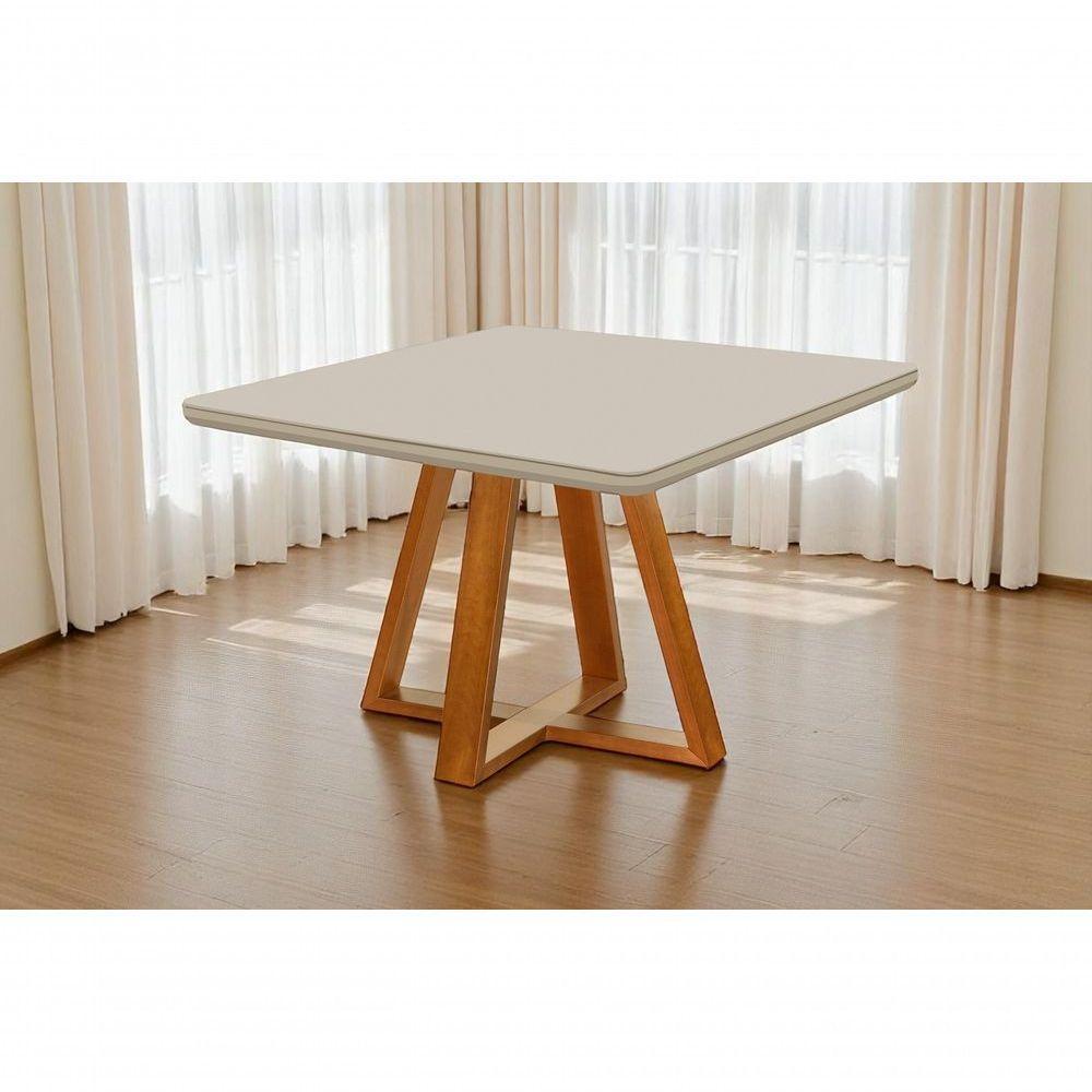 Mesa De Jantar 4 Lugares Quadrada Bela Base Madeira Luxo - 3
