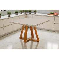Mesa De Jantar 4 Lugares Quadrada Bela Base Madeira Luxo - 2