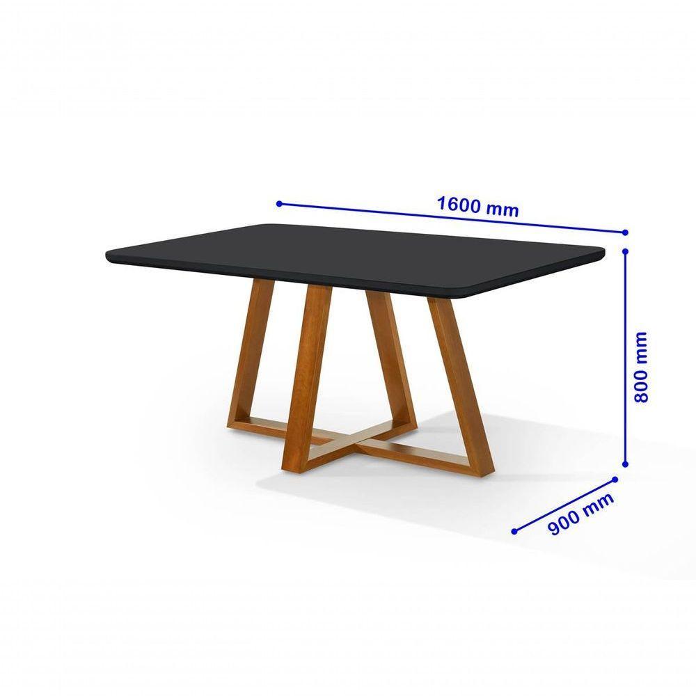 Mesa De Jantar Bela 160x90cm Pés Madeira Tampo Vidro/mdf cast/preto - 3