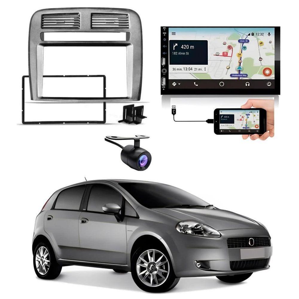 Central Multimídia 2 Din Carplay Android Auto Fiat Punto Moldura + Câmera Grafite - 1