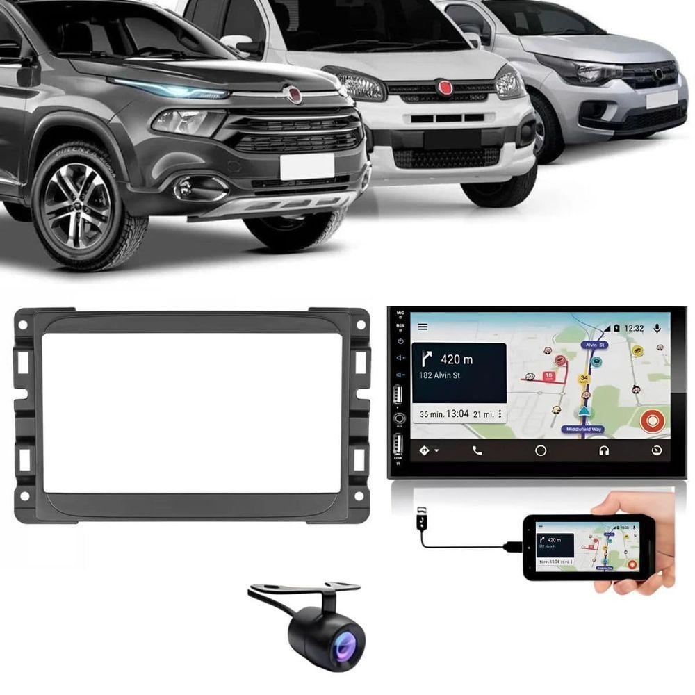 Central Multimídia 2 Din Carplay Android Auto Fiat Uno Moldura + Câmera Pt Fosco - 1