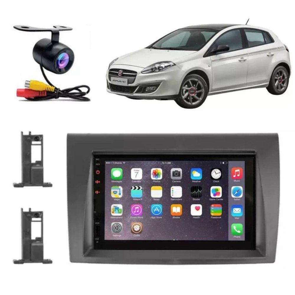 Central Multimídia 2 Din Mp5 Fiat Bravo Câmera Moldura Tela Pt Fosco - 1