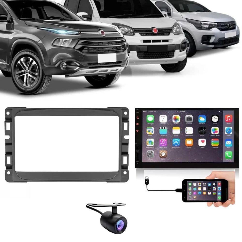 Central Multimídia 2 Din Mp5 Fiat Mobi Câmera Moldura Tela Pt Fosco - 1