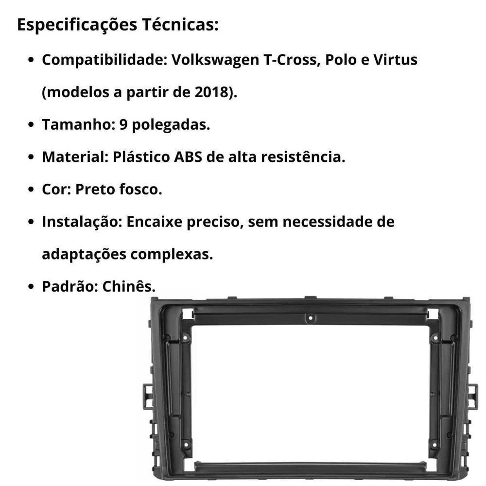 Central Multimídia Android 2 Din T-cross Moldura 9 Câmera Ré Pt Fosco - 3