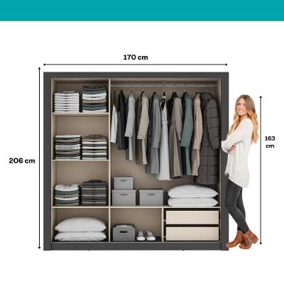 Guarda Roupa Casal Doha Prime 3 Portas de Correr 2 Gavetas Preto Touch MDP Carraro