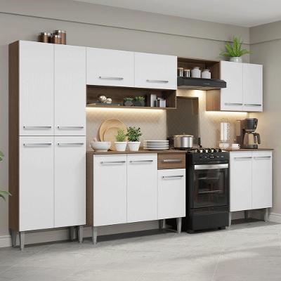 Armário de Cozinha Completa Emilly 13 Portas 1 Gaveta MDP 293cm Rustic e Branco Texturizado