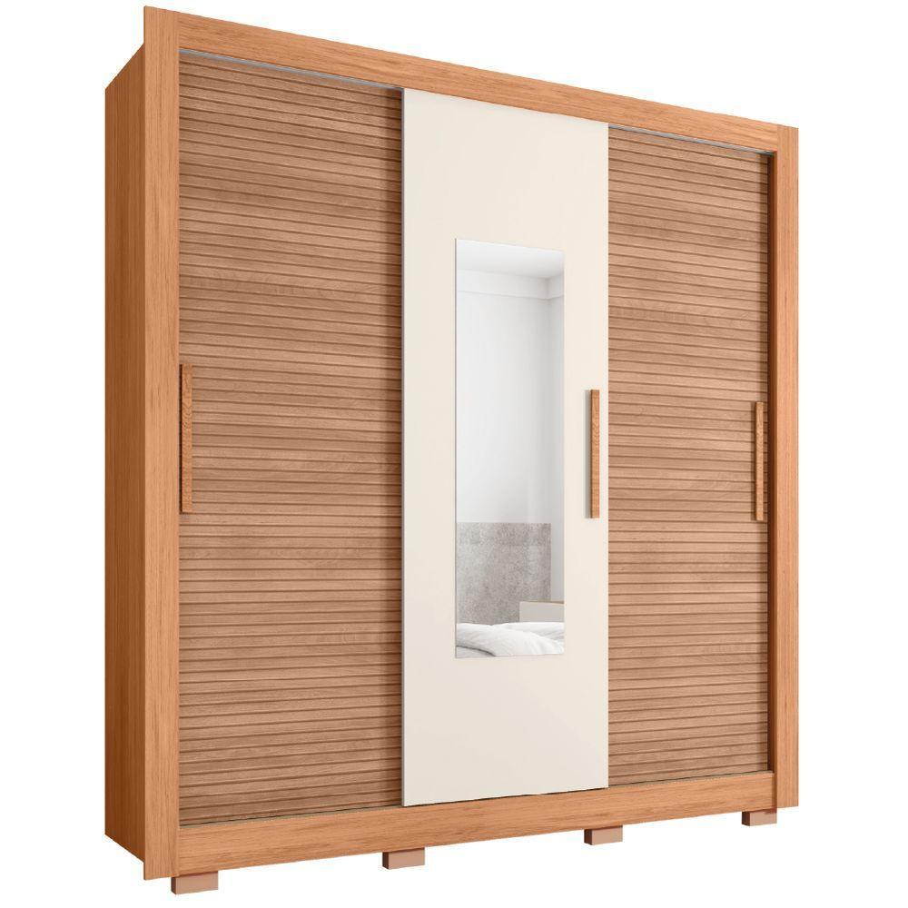 Guarda Roupas Casal com Espelho Ripado Impressão 3D 3 Portas de Correr 2 Gavetas Paris Caemmun - 2