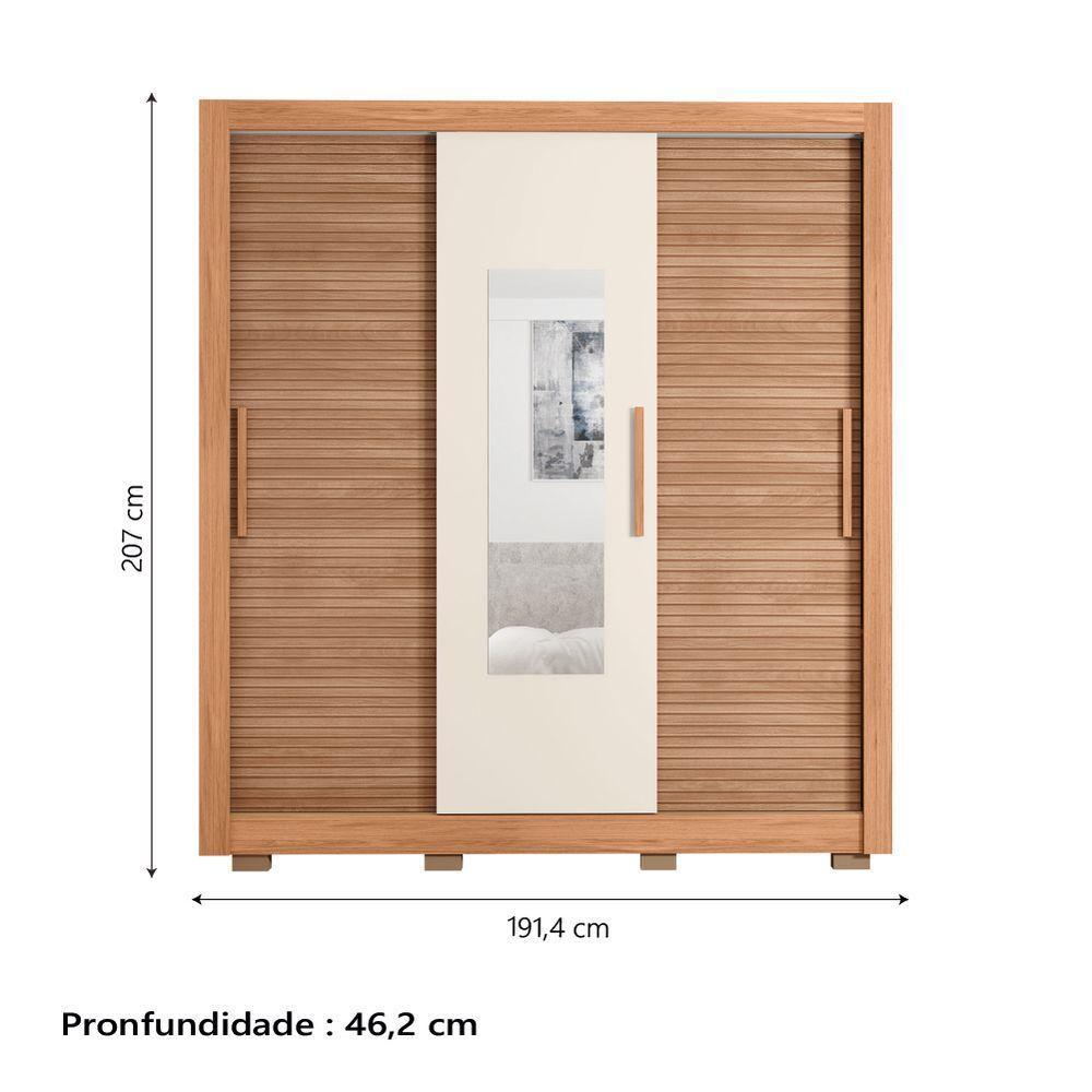 Guarda Roupas Casal com Espelho Ripado Impressão 3D 3 Portas de Correr 2 Gavetas Paris Caemmun - 4