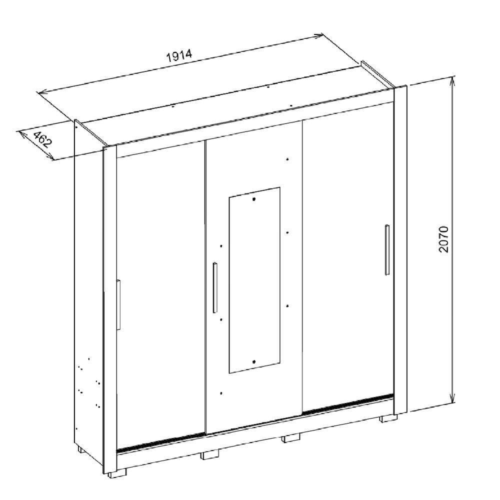 Guarda Roupas Casal com Espelho Ripado Impressão 3D 3 Portas de Correr 2 Gavetas Paris Caemmun - 5