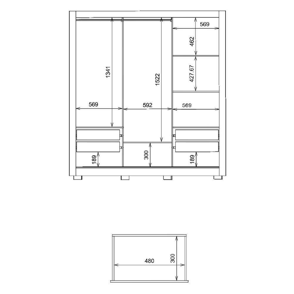 Guarda Roupas Casal com Espelho Ripado Impressão 3D 3 Portas de Correr 2 Gavetas Paris Caemmun - 6