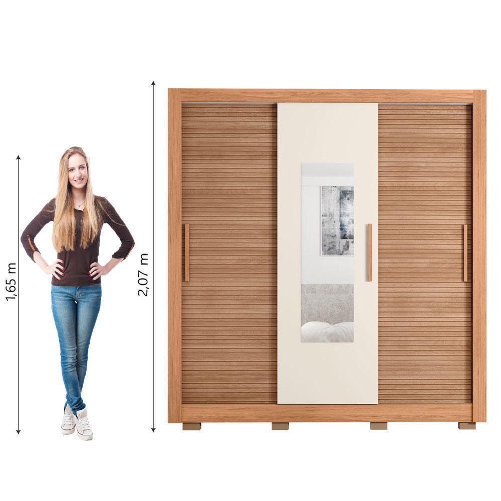 Guarda Roupas Casal com Espelho Ripado Impressão 3D 3 Portas de Correr 2 Gavetas Paris Caemmun - 8