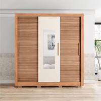 Guarda Roupas Casal com Espelho Ripado Impressão 3D 3 Portas de Correr 2 Gavetas Paris Caemmun - 3