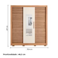 Guarda Roupas Casal com Espelho Ripado Impressão 3D 3 Portas de Correr 2 Gavetas Paris Caemmun