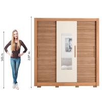 Guarda Roupas Casal com Espelho Ripado Impressão 3D 3 Portas de Correr 2 Gavetas Paris Caemmun - 8