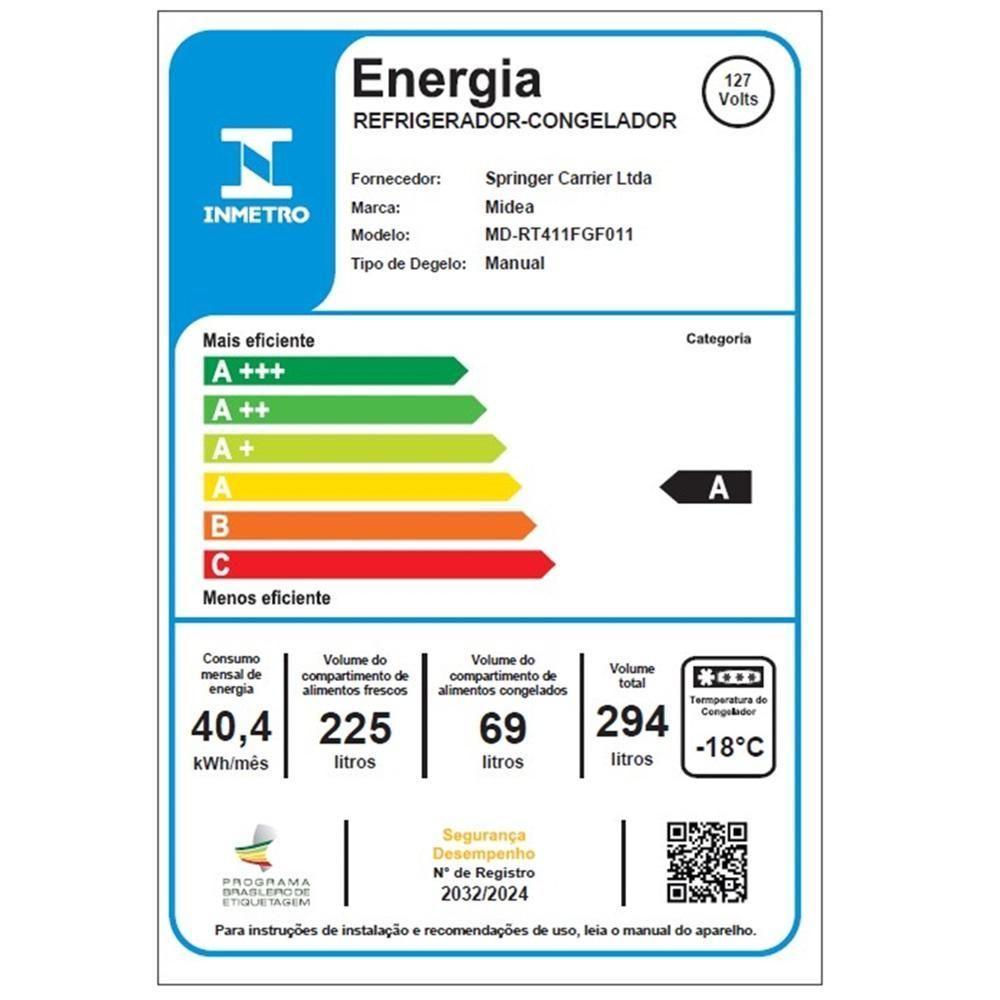 Geladeira Midea Cycle Defrost Duplex 294 Litros Branca MD-RT411 110V - 6