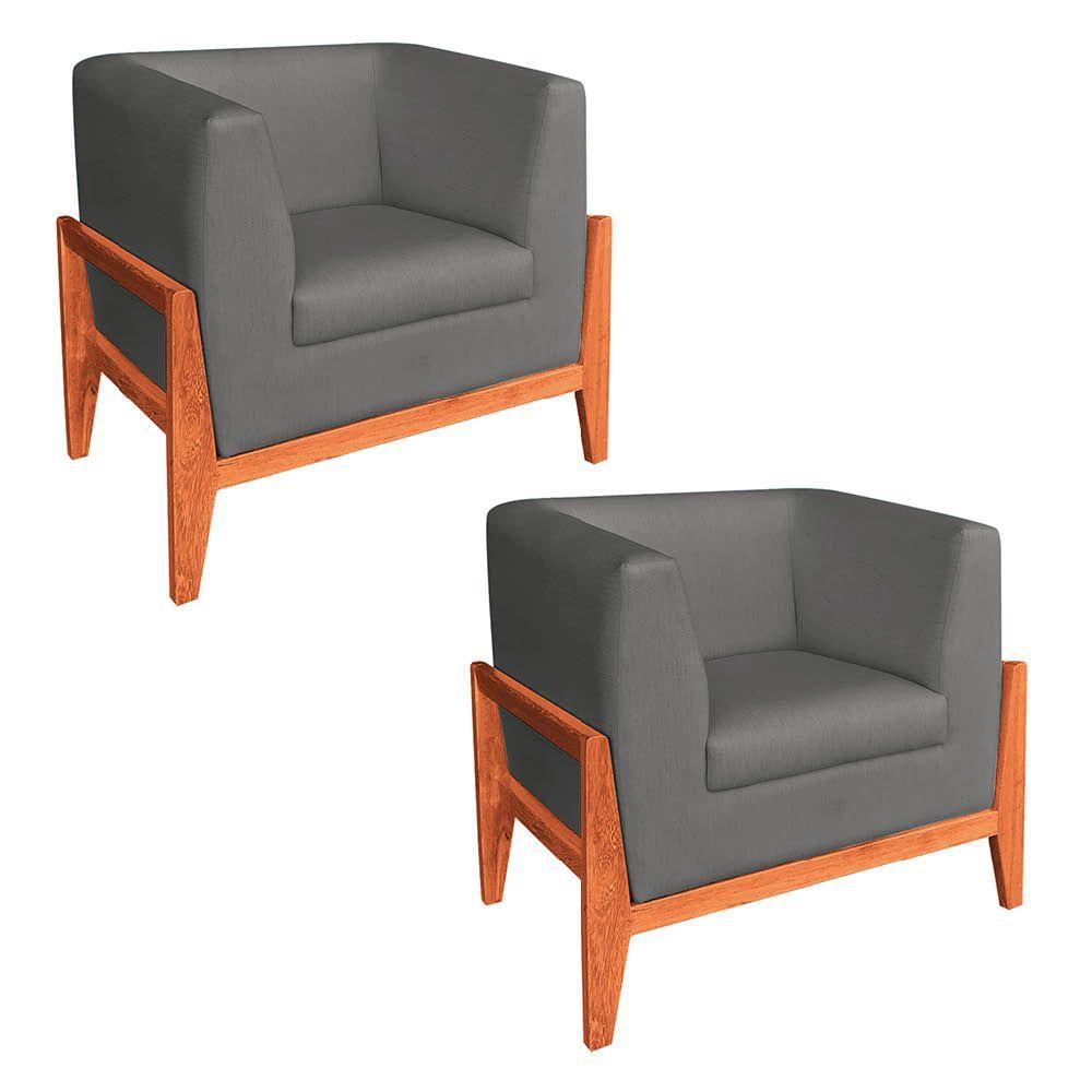 Kit 02 Poltronas Lucy Linho Cinza A26 Castanho - 1